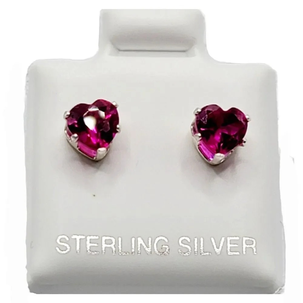 Sterling Silver 925 Pink CZ Heart Shaped Stud Earrings Valentines - Picture 3 of 8